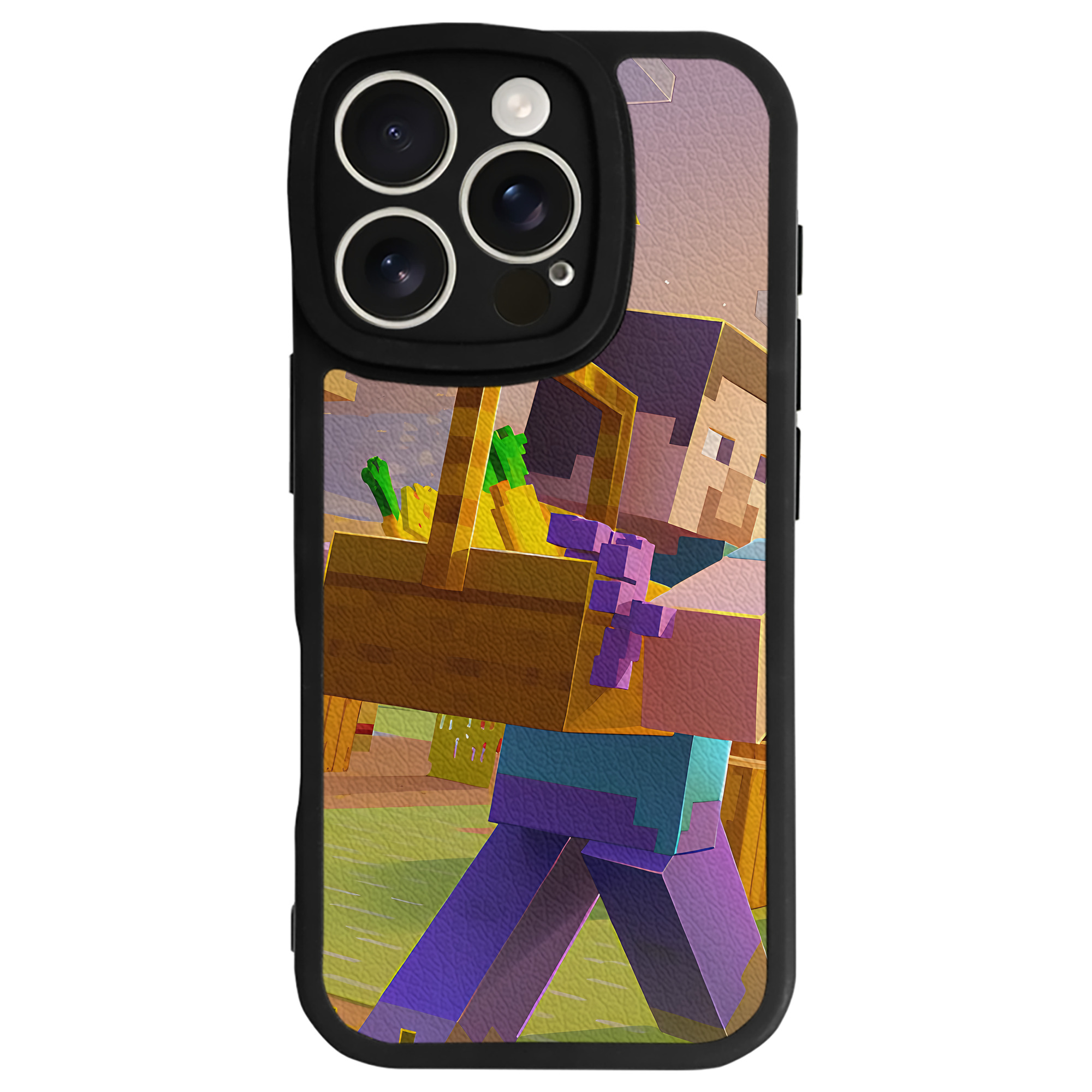 （画像用） マインクラフト ブロックの世界 Minecraft MC Block world 【iPhone 16シリーズ対応】シリコンスマホケース（レザー調） 材質：シリコン
